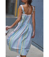 Free People Primavera Stripe Square Neck Sleeveless Midi Shift Dress