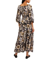 Free People Printed Dixie V Neck 3/4 Sleeve Maxi Dress