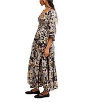 Free People Printed Dixie V Neck 3/4 Sleeve Maxi Dress