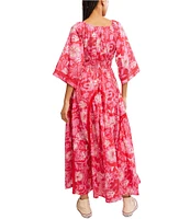 Free People Printed Dixie V Neck 3/4 Sleeve Maxi Dress