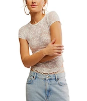 Free People Ready To Go Lace Crew Neck Cap Sleeve Tee