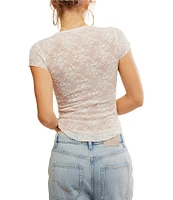 Free People Ready To Go Lace Crew Neck Cap Sleeve Tee