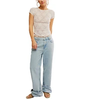 Free People Ready To Go Lace Crew Neck Cap Sleeve Tee