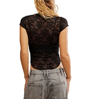 Free People Ready To Go Lace Crew Neck Cap Sleeve Tee