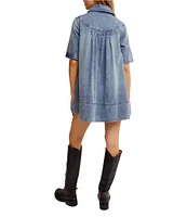 Free People Remino Collar Neck Short Sleeve Denim Mini Dress
