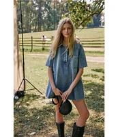 Free People Remino Collar Neck Short Sleeve Denim Mini Dress