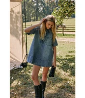Free People Remino Collar Neck Short Sleeve Denim Mini Dress