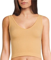 Free People Ribbed V-Neck Sleeveless Cropped Brami