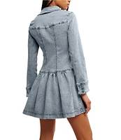 Free People Roadhouse Denim Point Collar 3/4 Sleeve Button Down Mini Dress