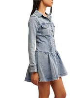 Free People Roadhouse Denim Point Collar 3/4 Sleeve Button Down Mini Dress