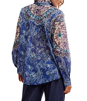 Free People Rose Bud Paisley Print Point Collar Neck Long Sleeve Button Front Blouse