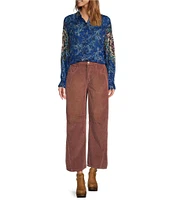 Free People Rose Bud Paisley Print Point Collar Neck Long Sleeve Button Front Blouse