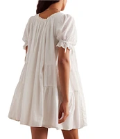 Free People Sandy Shores Scoop Neck Short Puff Sleeve Tiered Babydoll Mini Dress
