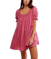 Free People Sandy Shores Scoop Neck Short Puff Sleeve Tiered Babydoll Mini Dress