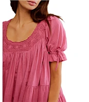 Free People Sandy Shores Scoop Neck Short Puff Sleeve Tiered Babydoll Mini Dress