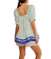 Free People Santorini Floral Printed Square Neck Short Sleeve Tunic