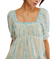 Free People Santorini Floral Printed Square Neck Short Sleeve Tunic