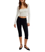 Free People Scarlet Smocked Square Neck Long Sleeve Cropped Top