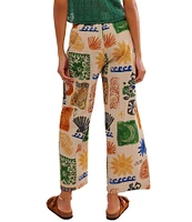 Free People Seaside Beachy Block Printed Mid Rise Wide Leg Pants