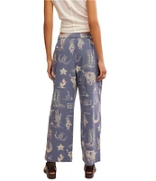 Free People Seaside Rodeo Block Printed Mid Rise Wide Leg Pants