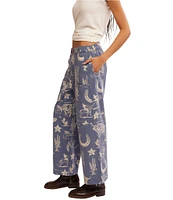 Free People Seaside Rodeo Block Printed Mid Rise Wide Leg Pants