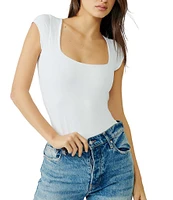 Free People Square Neck Cap Sleeve Knit Bodysuit