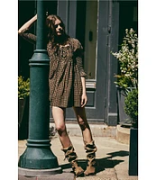 Free People Star Dip Dotted Print Square Neck 3/4 Sleeve Smocked Mini Dress