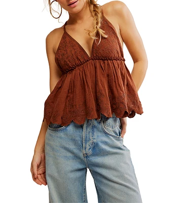 Free People Sunny Days Embroidered Plunge V-Neck Sleeveless Cami