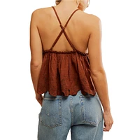 Free People Sunny Days Embroidered Plunge V-Neck Sleeveless Cami
