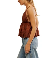 Free People Sunny Days Embroidered Plunge V-Neck Sleeveless Cami