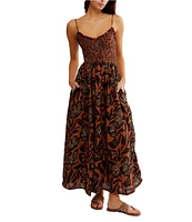 Free People Sweet Nothings Floral Print Smocked V-Neck Sleeveless Maxi Dress