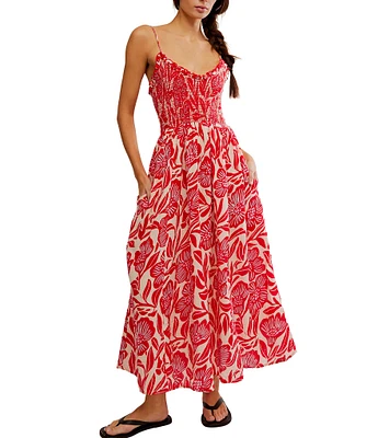 Free People Sweet Nothings Floral Print Smocked V-Neck Sleeveless Maxi Dress