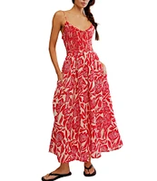 Free People Sweet Nothings Floral Print Smocked V-Neck Sleeveless Maxi Dress