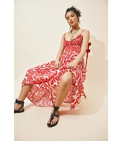 Free People Sweet Nothings Floral Print Smocked V-Neck Sleeveless Maxi Dress