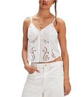 Free People Sweet Sammi Battenberg Eyelet V-Neckline Sleeveless Top