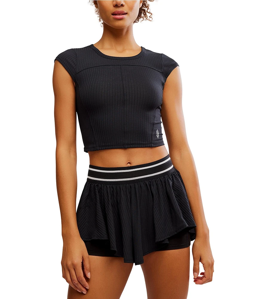 Free People Tempo Ribbed Baby Crew Neck Cap Sleeve Tee