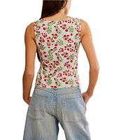 Free People Tilly Fruit Strawberry Printed Boatneck Sleeveless Button Front Vest