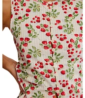 Free People Tilly Fruit Strawberry Printed Boatneck Sleeveless Button Front Vest