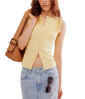 Free People Tilly Ribbed Knit Crew Neck Sleeveless Fitted Vest
