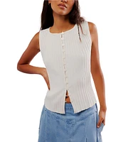 Free People Tilly Ribbed Knit Crew Neck Sleeveless Fitted Vest