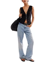 Free People Tilly Ribbed Knit Crew Neck Sleeveless Fitted Vest