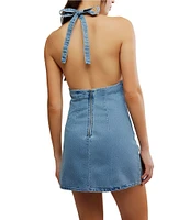 Free People Trevi Denim Sleeveless Plunging Halter Mini Dress