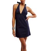 Free People Trevi Denim Sleeveless Plunging Halter Mini Dress