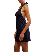 Free People Trevi Denim Sleeveless Plunging Halter Mini Dress