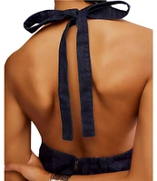 Free People Trevi Denim Sleeveless Plunging Halter Mini Dress