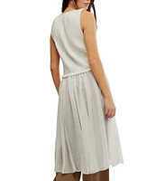 Free People Twice As Nice Ribbed Knit Crew Neck Sleeveless Button Front Vest Maxi Top