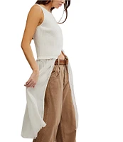 Free People Twice As Nice Ribbed Knit Crew Neck Sleeveless Button Front Vest Maxi Top