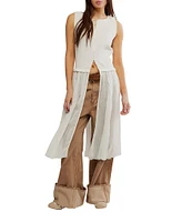 Free People Twice As Nice Ribbed Knit Crew Neck Sleeveless Button Front Vest Maxi Top