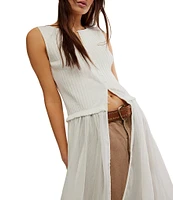 Free People Twice As Nice Ribbed Knit Crew Neck Sleeveless Button Front Vest Maxi Top
