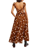 Free People Ultraviolet Polka Dot Print Scoop Neck Short Sleeve Maxi Dress